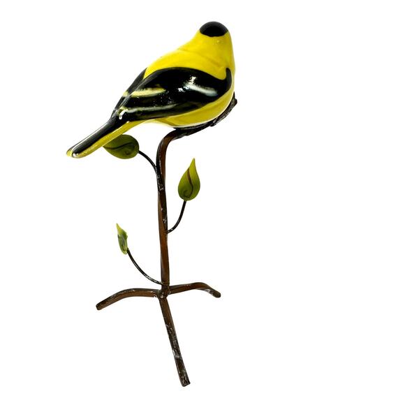 Unique Ceramic Gold Finch Bird Perched on Metal Branch /Twig Stand-Excellent! - Picture 4 of 5